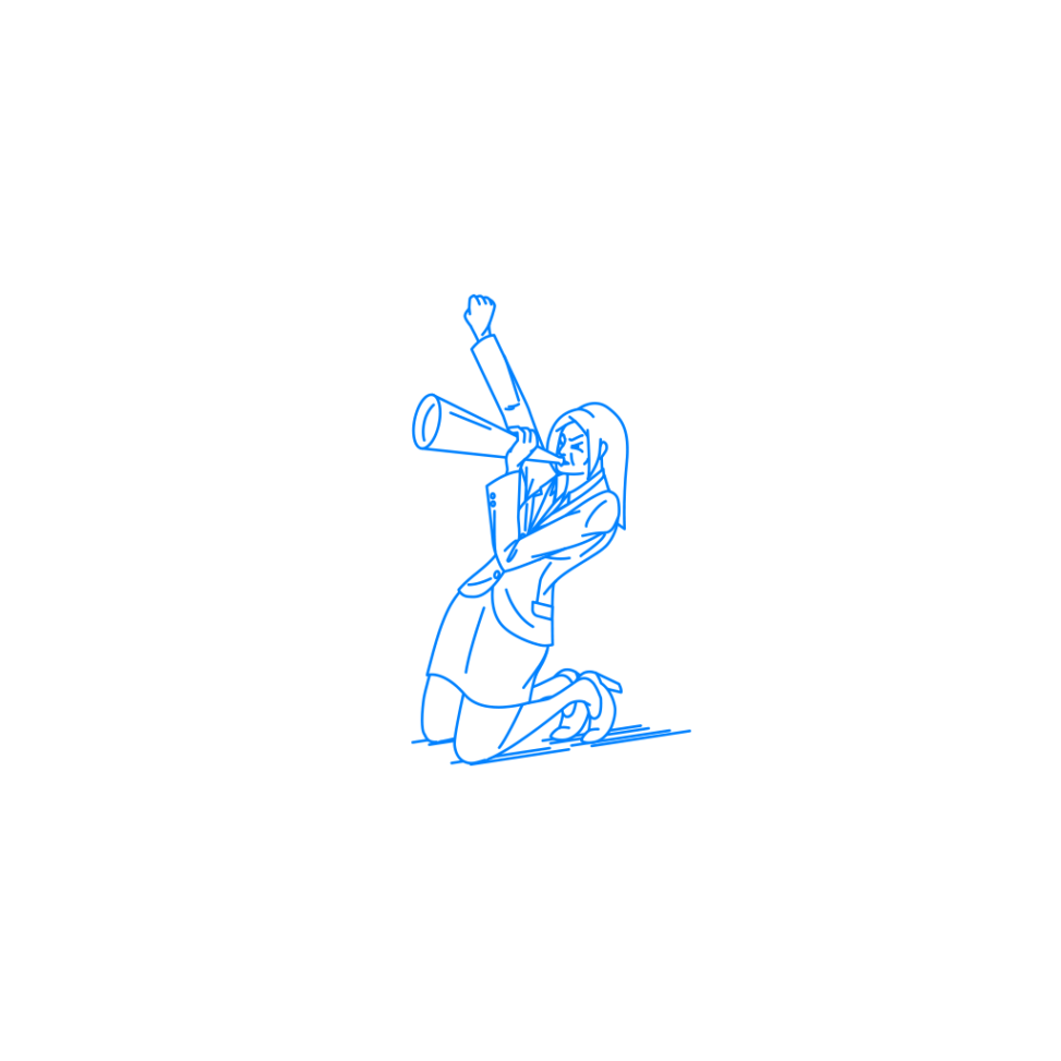 膝立ちで仰け反りメガホンで応援する女性の挿絵 イラスト Sashie 自由に使えるシンプルイラスト Simple Illustration For Free Use