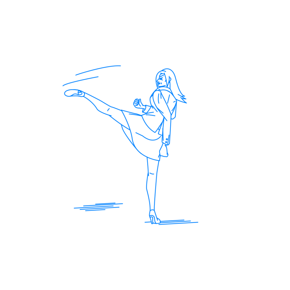 回し蹴りで威嚇する女性の挿絵 イラスト Sashie 自由に使えるシンプルイラスト Simple Illustration For Free Use