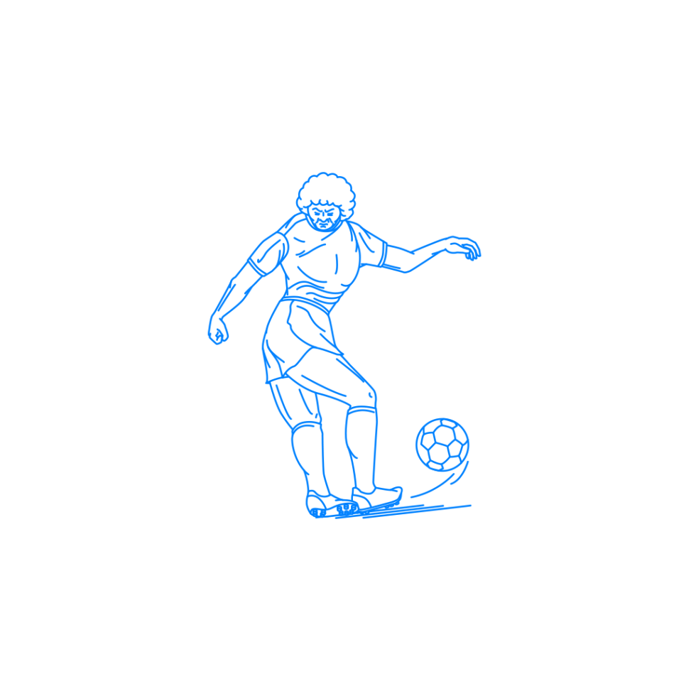 軸足の後ろから足を交差させてボールを蹴るサッカー選手の挿絵 イラスト Sashie 自由に使えるシンプルイラスト Simple Illustration For Free Use